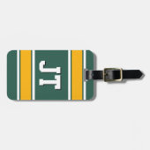 グリーンとイエロースポーツストライプズモノグラム ラゲッジタグ (正面横)