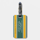 グリーンとイエロースポーツストライプズモノグラム ラゲッジタグ (裏面縦)