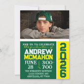 グリーンとイエローモダンの卒業写真招待状 招待状 (正面)