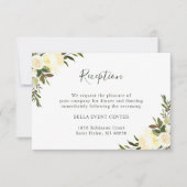 グリーンとウォーターカラーのアイボリー フラワー ウェディング レセプション 招待状 (正面)