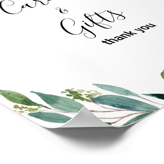 グリーンとエレガントな花のカードとギフトのサイン ポスター (角)