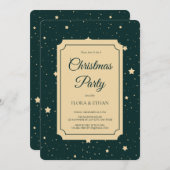 グリーンとエレガント金ゴールドの星空の夜のクリスマス 招待状 (正面/裏面)
