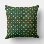 グリーンとエレガント金ゴールドアイリッシュシャムロッククローバー クッション (裏面)