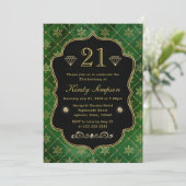 グリーンとエレガント金ゴールドウィンタースノーフレーク誕生日 招待状 (スタンド正面)