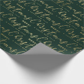 グリーンとエレガント金ゴールドメリークリスマス文字 ラッピングペーパー (角)