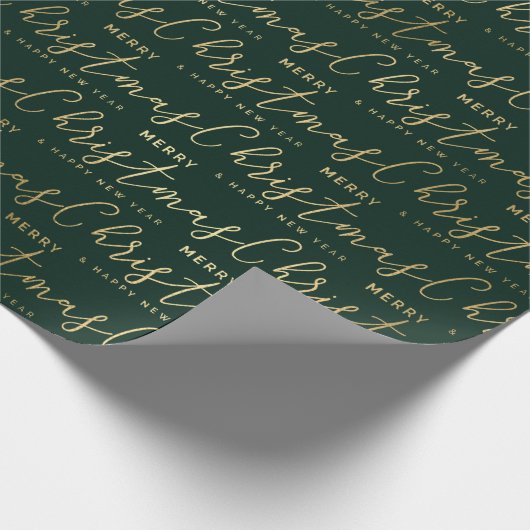 グリーンとエレガント金ゴールドメリークリスマス文字 ラッピングペーパー (角)