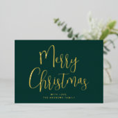 グリーンとエレガント金ゴールドメリークリスマス金ゴールド 箔シーズンカード (立ち正面)