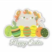 グリーンとオレンジおもしろいのかわいい猫ハッピーイースター シール (正面)