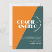 グリーンとオレンジのツートン ウェディング 招待状 (正面)