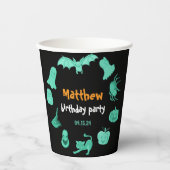 グリーンとオレンジのハロウィーンをテーマにした誕生日パーティー 紙コップ (正面)