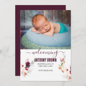 グリーンとオレンジの水色ベビー発表 招待状 (正面/裏面)