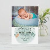 グリーンとオレンジの水色ベビー発表 招待状 (スタンド正面)