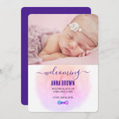 グリーンとオレンジの水色ベビー発表 招待状 (正面/裏面)