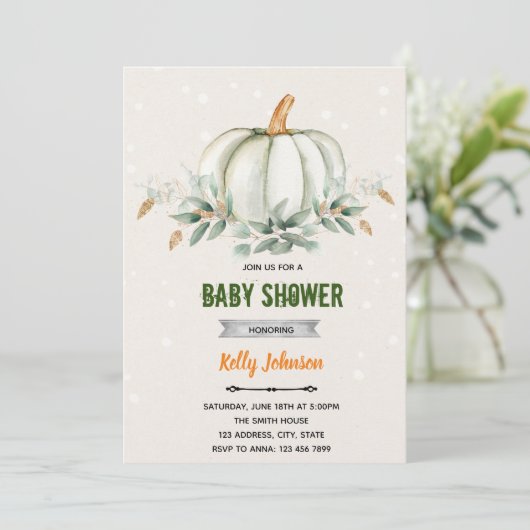 グリーンとカボチャのシャワー誕生日招待状 招待状 (スタンド正面)