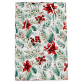 グリーンとクリスマスの花 ポインセチア ミディアムペーパーバッグ (正面)