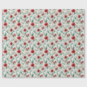 グリーンとクリスマスの花 ポインセチア ラッピングペーパー (フラット)