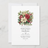 グリーンとクリムゾンクリームフローラ春の結婚式 招待状 (正面)