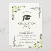 グリーンとクリームのフローラの卒業 招待状 (正面/裏面)