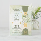 グリーンとクリームの花柄ウォーターカラー 招待状 (スタンド正面)