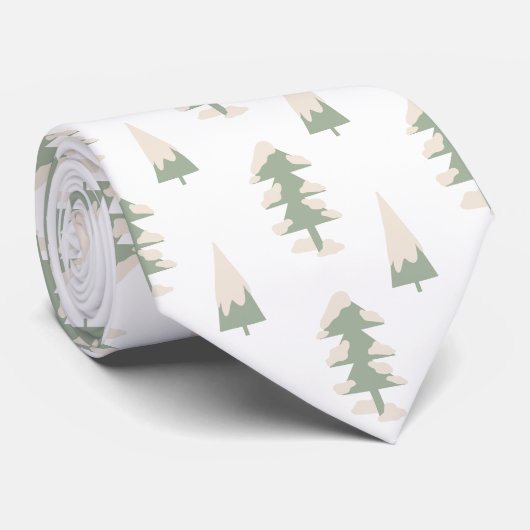 グリーンとクリームモダンフォークアートクリスマスツリー ネクタイ (ロール)