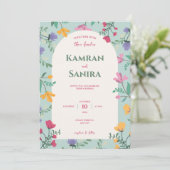 グリーンとクリーム結婚フローラ 招待状 (スタンド正面)