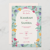 グリーンとクリーム結婚フローラ 招待状 (正面/裏面)