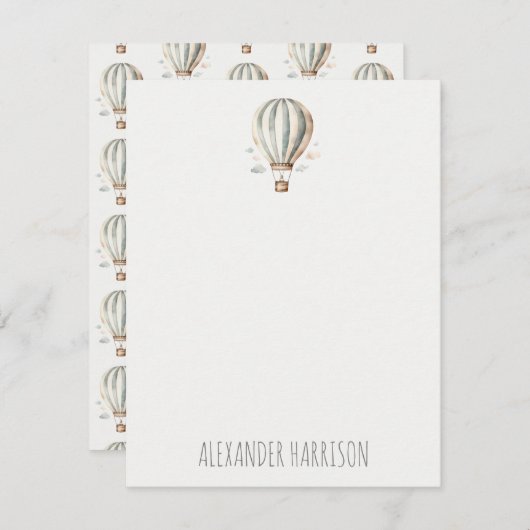 グリーンとクリーム ヴィンテージ 気球 子供 ノートカード (正面/裏面)