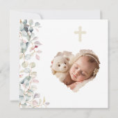 グリーンとクロスの写真洗礼 招待状 (裏面)