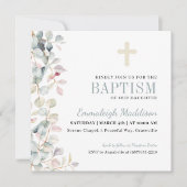 グリーンとクロスの写真洗礼 招待状 (正面)