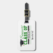 グリーンとグレーの卒業ギア ラゲッジタグ (正面縦)