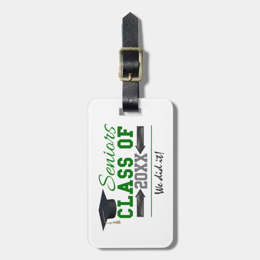 グリーンとグレーの卒業ギア ラゲッジタグ (正面縦)