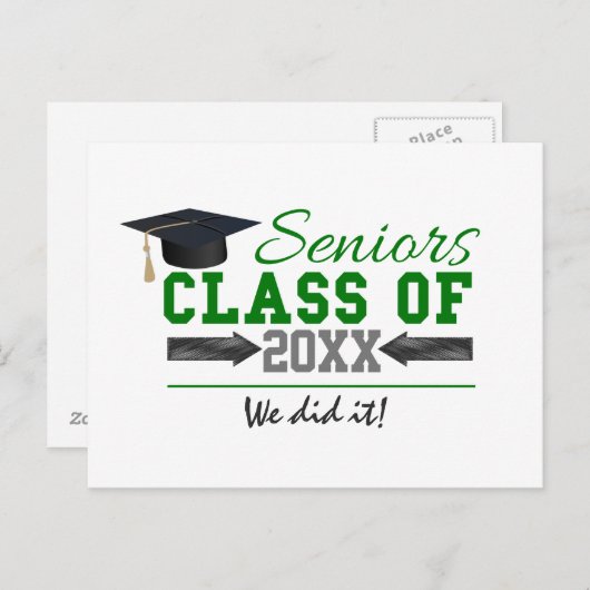 グリーンとグレーの卒業ギア 案内ポストカード (正面/裏面)