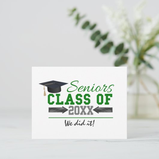 グリーンとグレーの卒業ギア 案内ポストカード (スタンド正面)