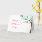 グリーンとコーラルの花の鳥 母の日 カード (黄色い花)