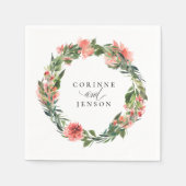 グリーンとコーラル フローラル オリジナル ペーパーナプキン スタンダードカクテルナプキン (正面)