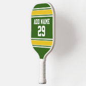 グリーンとゴールデンイエロースポーツジャージー – 名前番号 ピックルボールラケット (左)