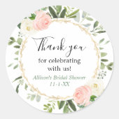 グリーンとゴールドとピンクのユーカリの花嫁シャワー ラウンドシール (正面)