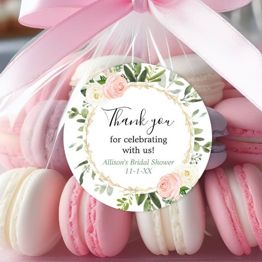 グリーンとゴールドとピンクのユーカリの花嫁シャワー ラウンドシール