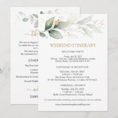 グリーンとゴールドのウェディング ウィークエンドの予定 招待状 (正面/裏面)