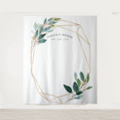 グリーンとゴールドのウェディング バックドロップ フォトブース タペストリー (正面)