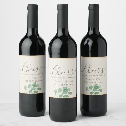 グリーンとゴールドのウェディング Cheers ワインラベル (ボトル)