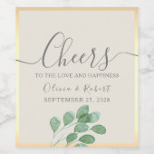 グリーンとゴールドのウェディング Cheers ワインラベル (シングルラベル)