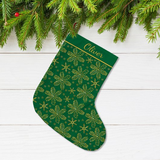 グリーンとゴールドのオーダーメイド ラージクリスマスストッキング