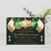グリーンとゴールドのクリスマスオーナメントのキンセアニエラ 招待状 (スタンド正面)
