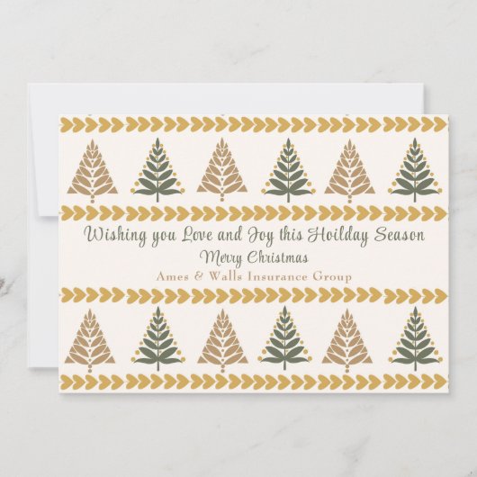 グリーンとゴールドのクリスマスツリー ホリデーグリーティング シーズンカード (正面)