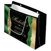 グリーンとゴールドのグラマラスな涙のぼかしプリンセスシャワー ラージペーパーバッグ (正面アングル)