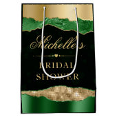 グリーンとゴールドのグラマラスな涙のぼかし ブライズシャワー ミディアムペーパーバッグ (裏面)