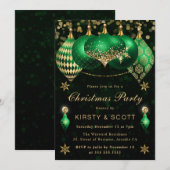 グリーンとゴールドのグリッターが煌くクリスマスパーティー 招待状 (正面/裏面)