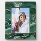 グリーンとゴールドのグリッターアゲート エレガントネーム フォト フォトプラーク (正面)