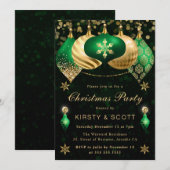 グリーンとゴールドのグリッター バブル クリスマスパーティー 招待状 (正面/裏面)
